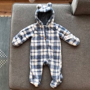 Carter’s Ivory/Blue Baby Plaid Sherpa Jumpsuit 6m